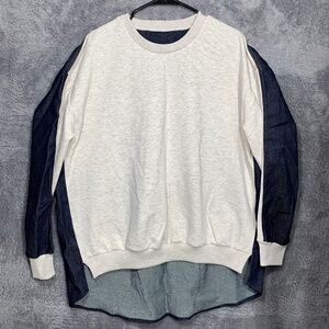 Locker Room Crewneck Sweatshirt Contrast Denim Back Hem Mixed Fabric L/XL